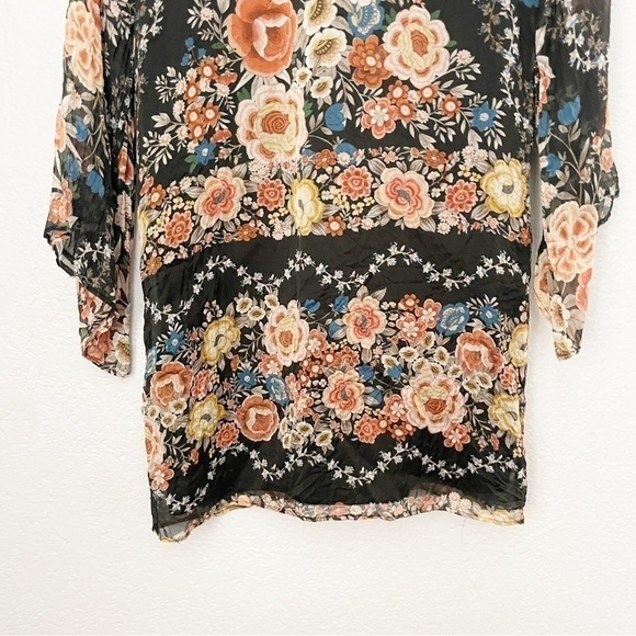 LAVENDER BROWN Black Floral V-Neck Long Sleeve Shift Mini Dress Small - Picture 7 of 8